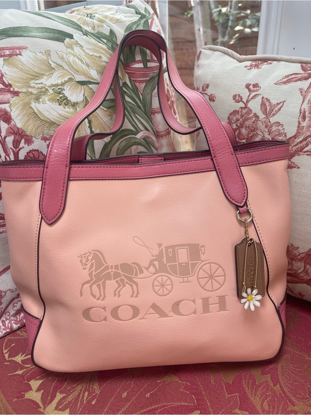 Coach Horse Carriage Pink Colorblock Tote C5775
